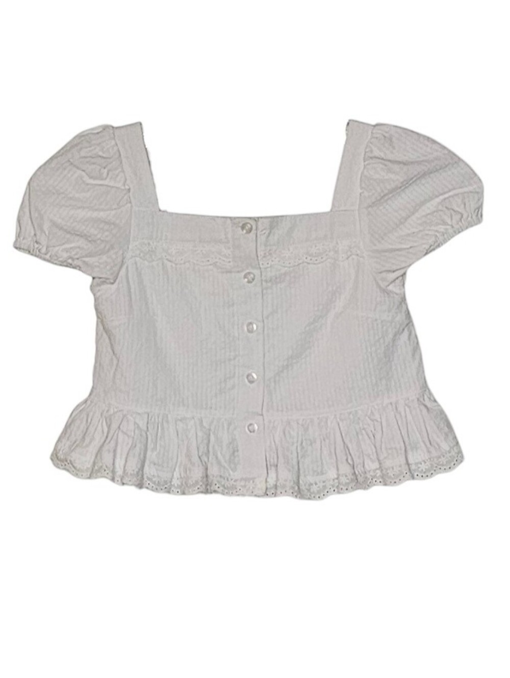 C & C California Kids 7 White Cotton Eyelet Seersucker Top Short Puff Sleeve